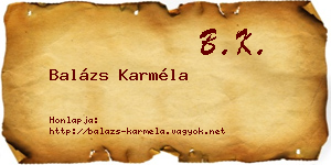 Balázs Karméla névjegykártya